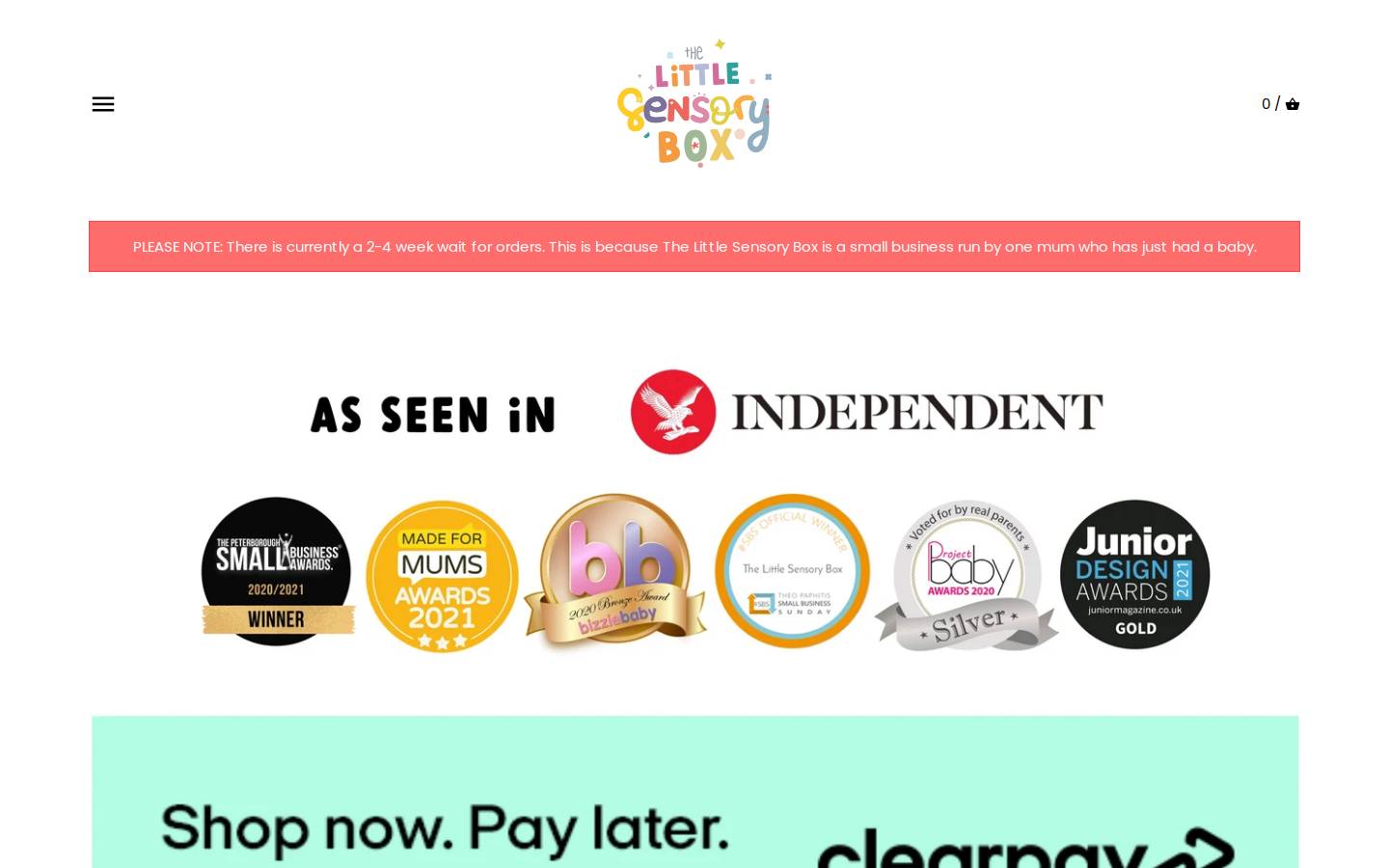 The Little Sensory Box homepage screenshot