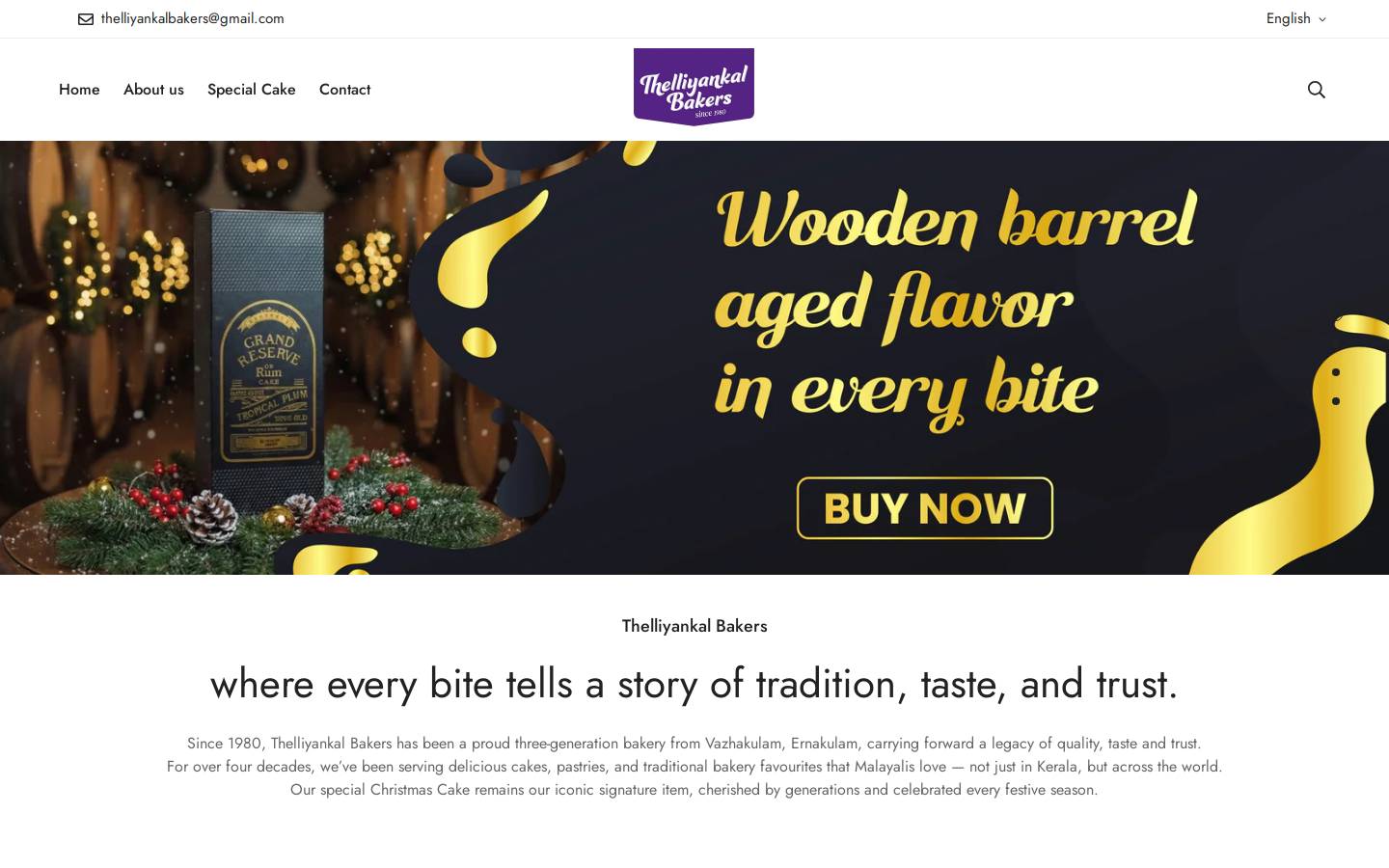 thelliyankalbakers.in homepage screenshot