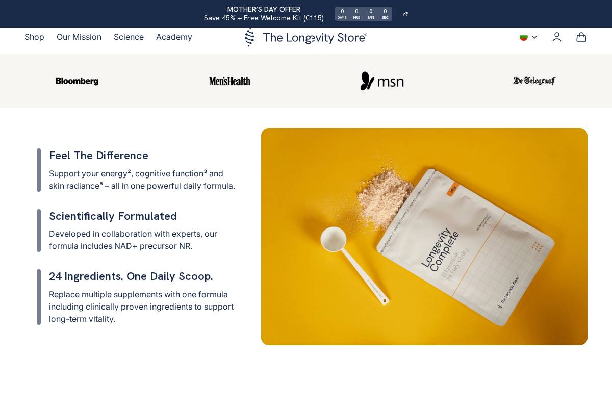 The Longevity Store® homepage screenshot