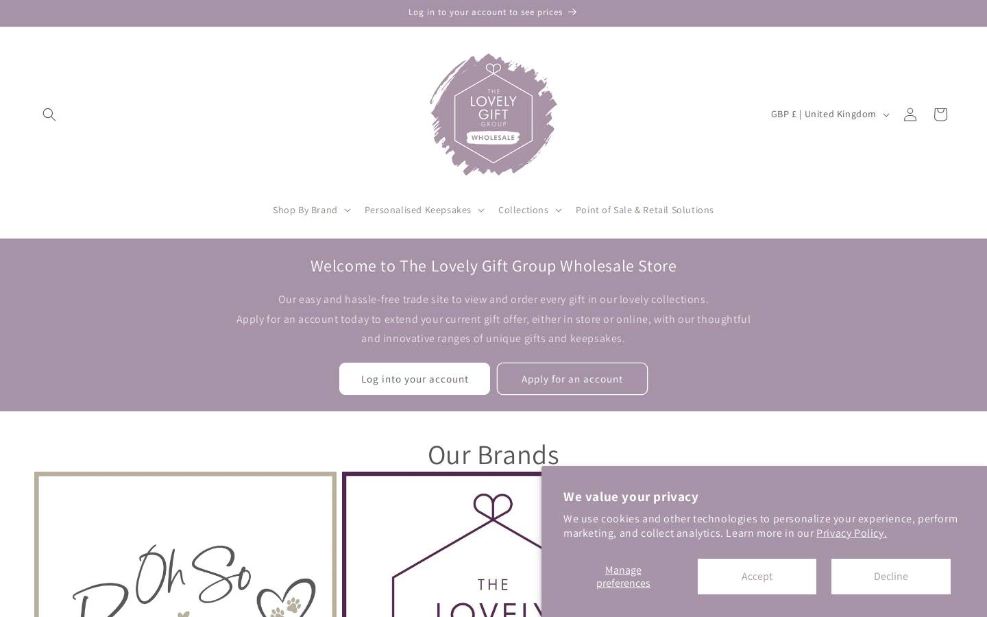 thelovelygiftgroup-wholesale.com homepage screenshot
