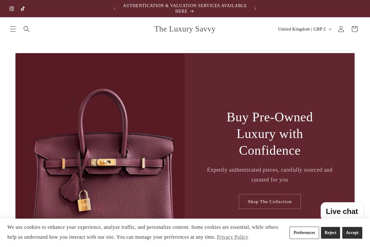 The Luxury Savvy homepage screenshot