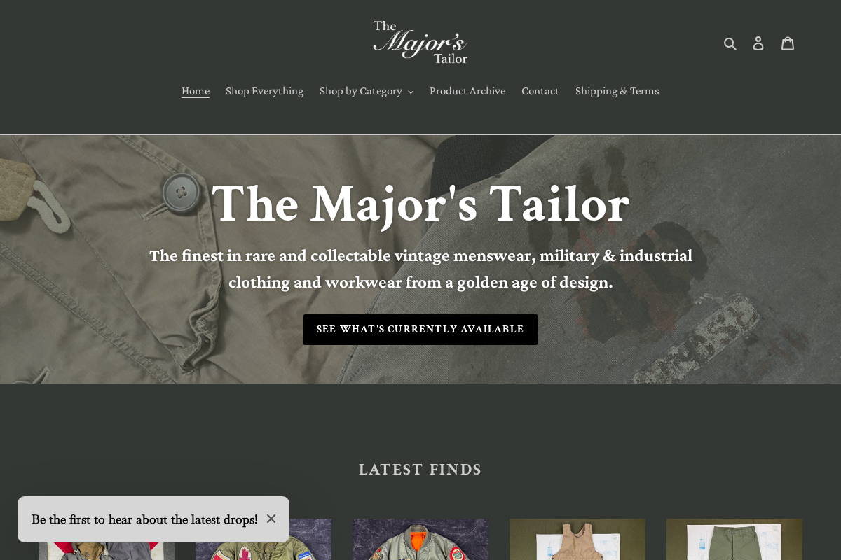 The Major's Tailor homepage screenshot