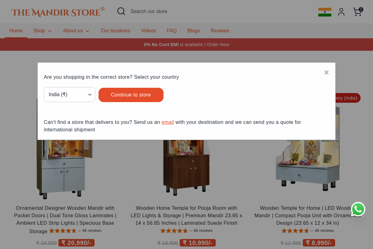 The Mandir Store homepage screenshot