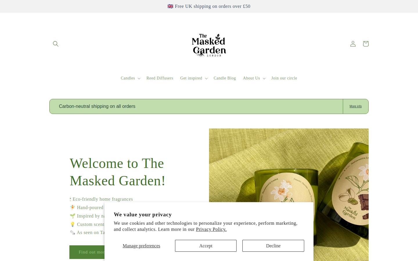 themaskedgarden.com homepage screenshot