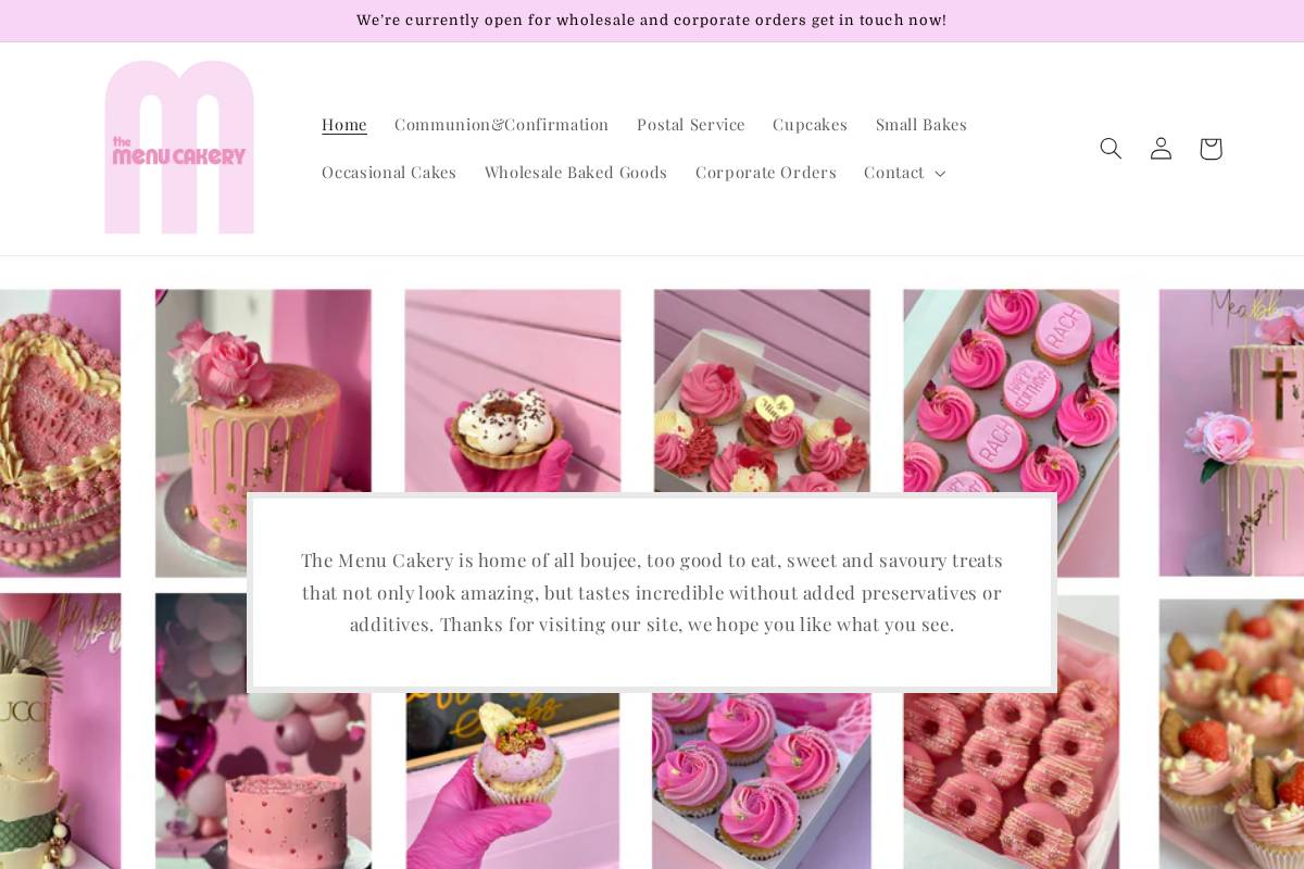 themenucakery.com homepage screenshot
