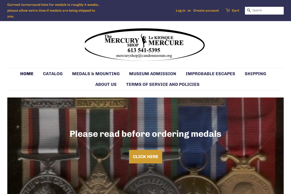 The Mercury Shop homepage screenshot