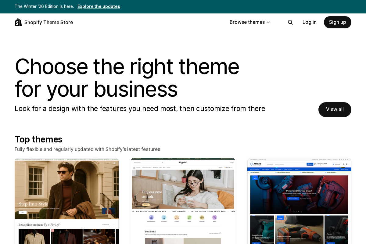 themes.shopify.com homepage screenshot