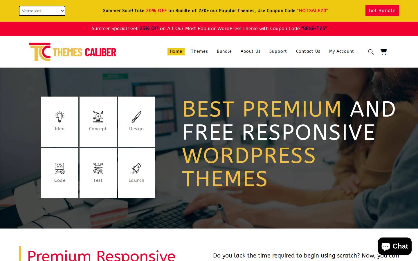 themescaliber.com homepage screenshot