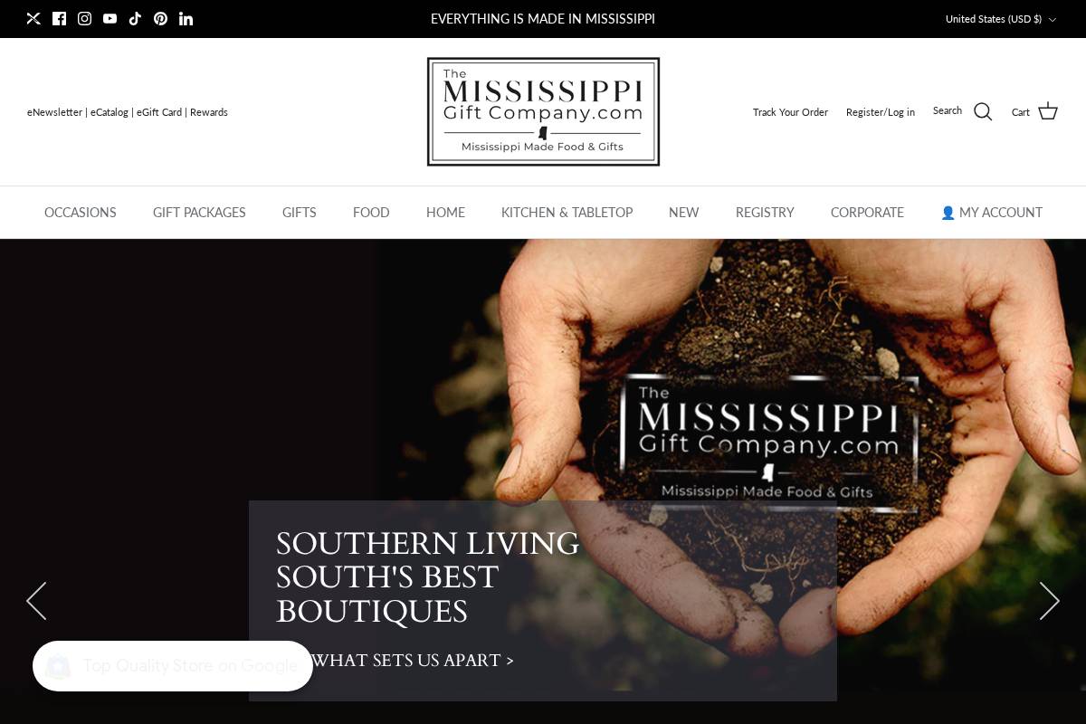 The Mississippi Gift Company homepage screenshot