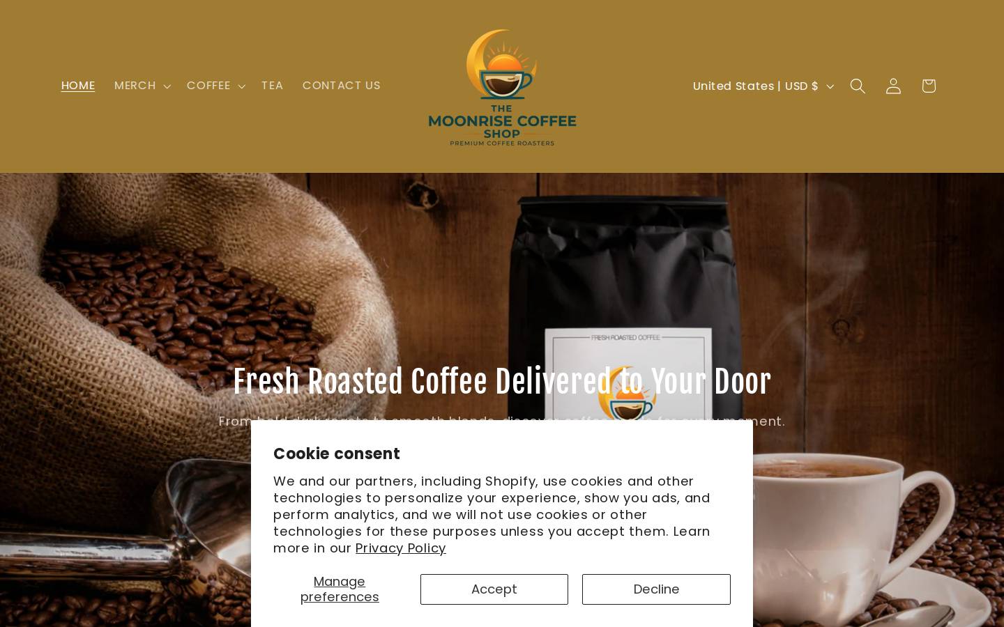 themoonrisecoffee.com homepage screenshot