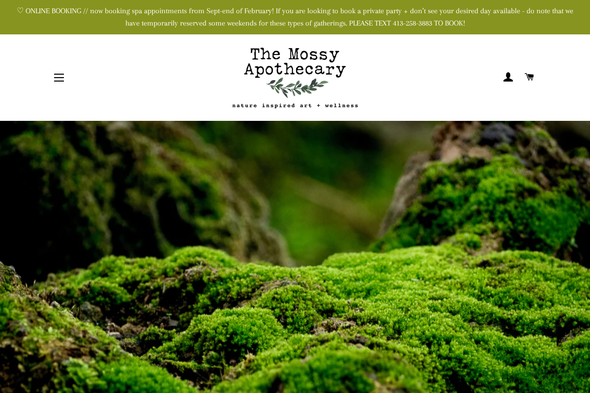 The Mossy Apothecary homepage screenshot