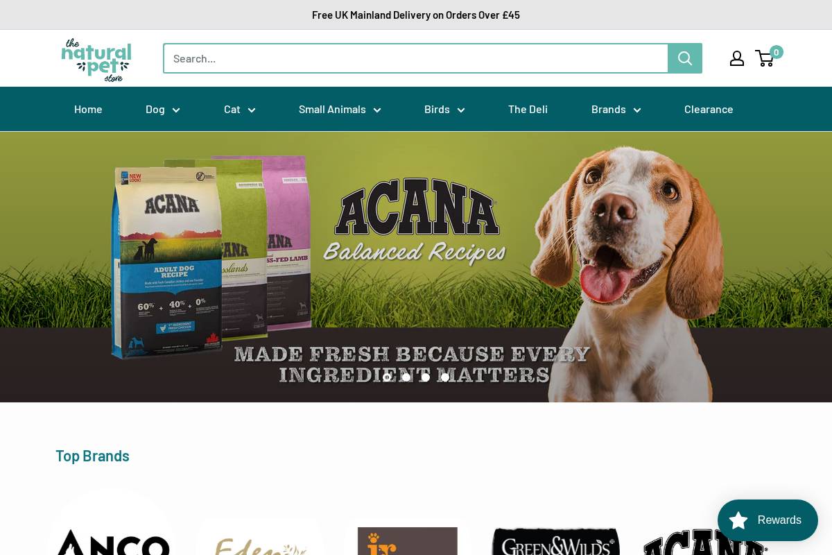 The Natural Pet Store homepage screenshot