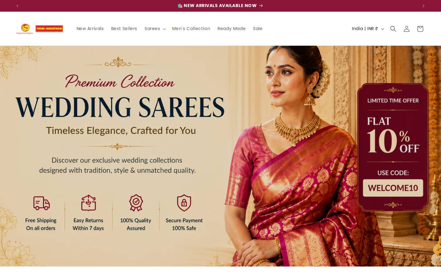 theniananthamsilks.com homepage screenshot
