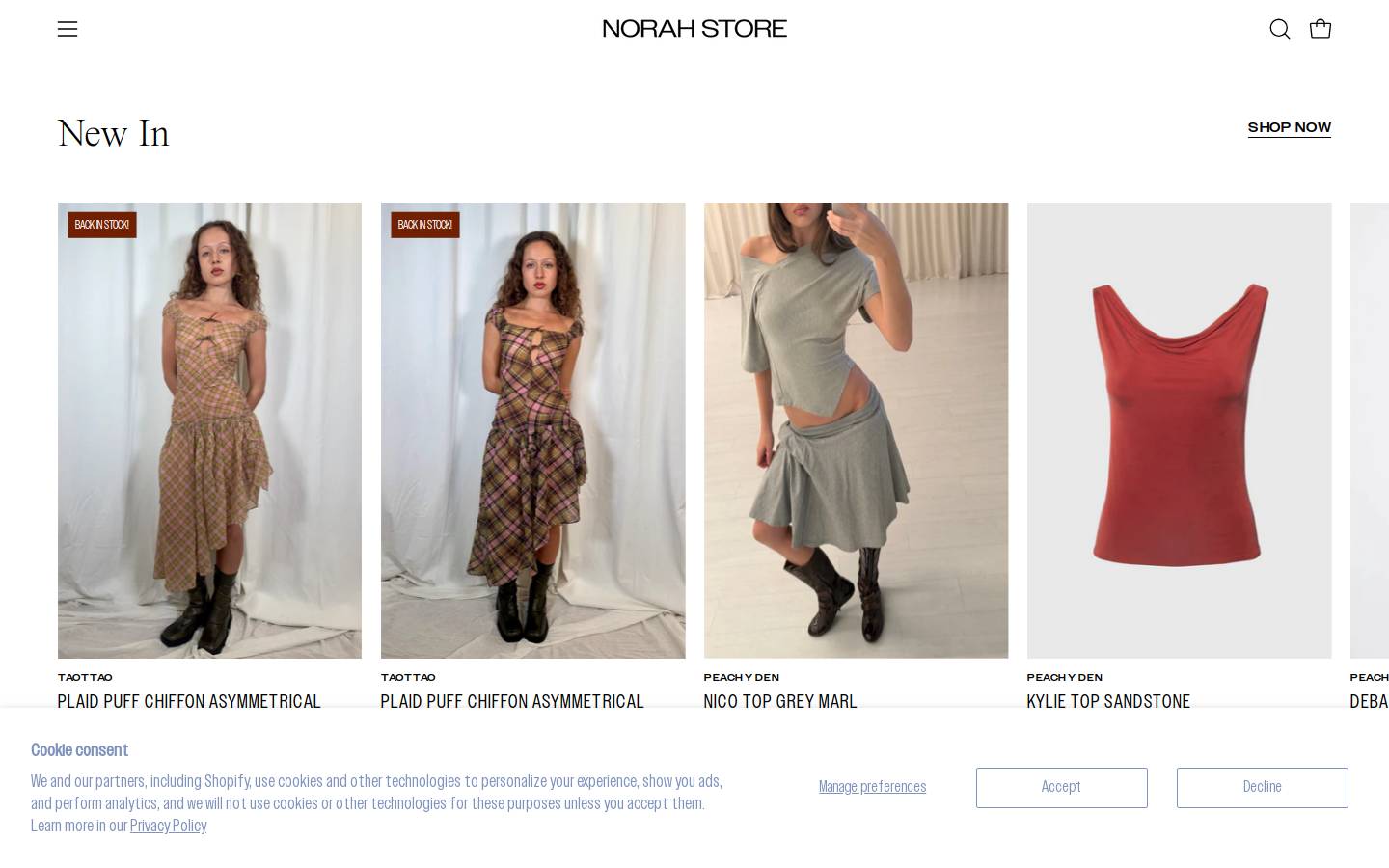 thenorahstore.com homepage screenshot