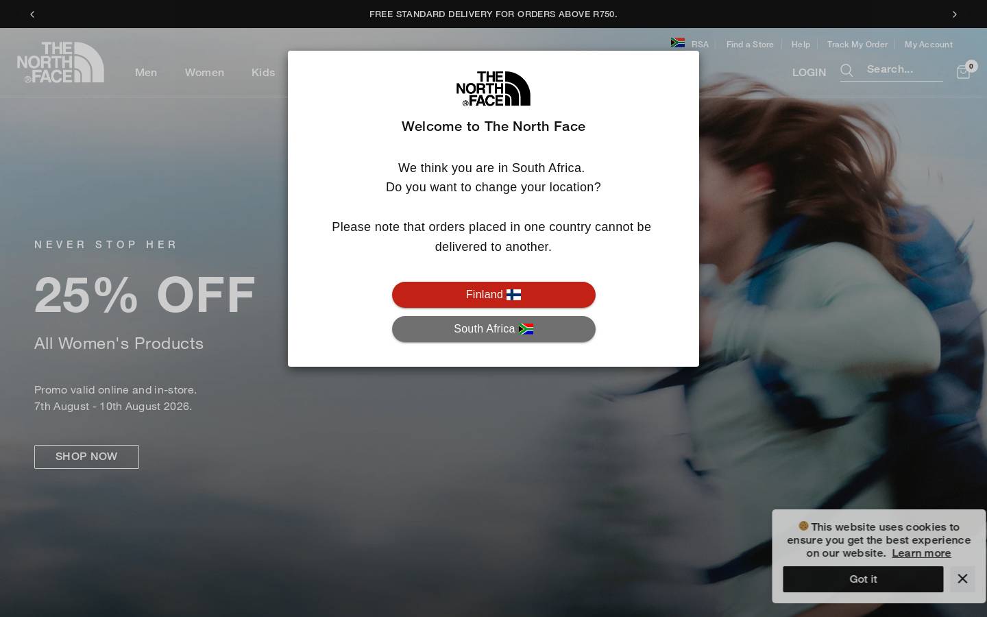 thenorthface.co.za homepage screenshot