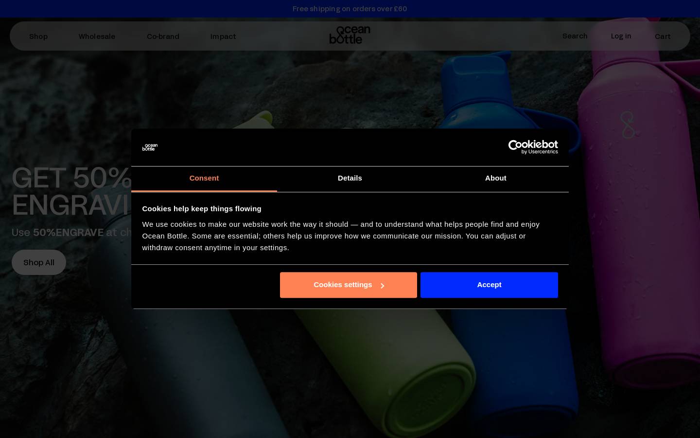 Ocean Bottle homepage screenshot