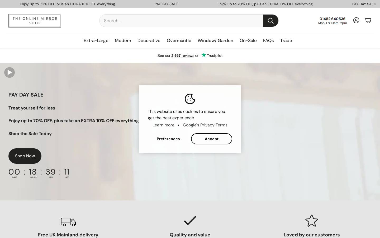 The Online Mirror Shop homepage screenshot