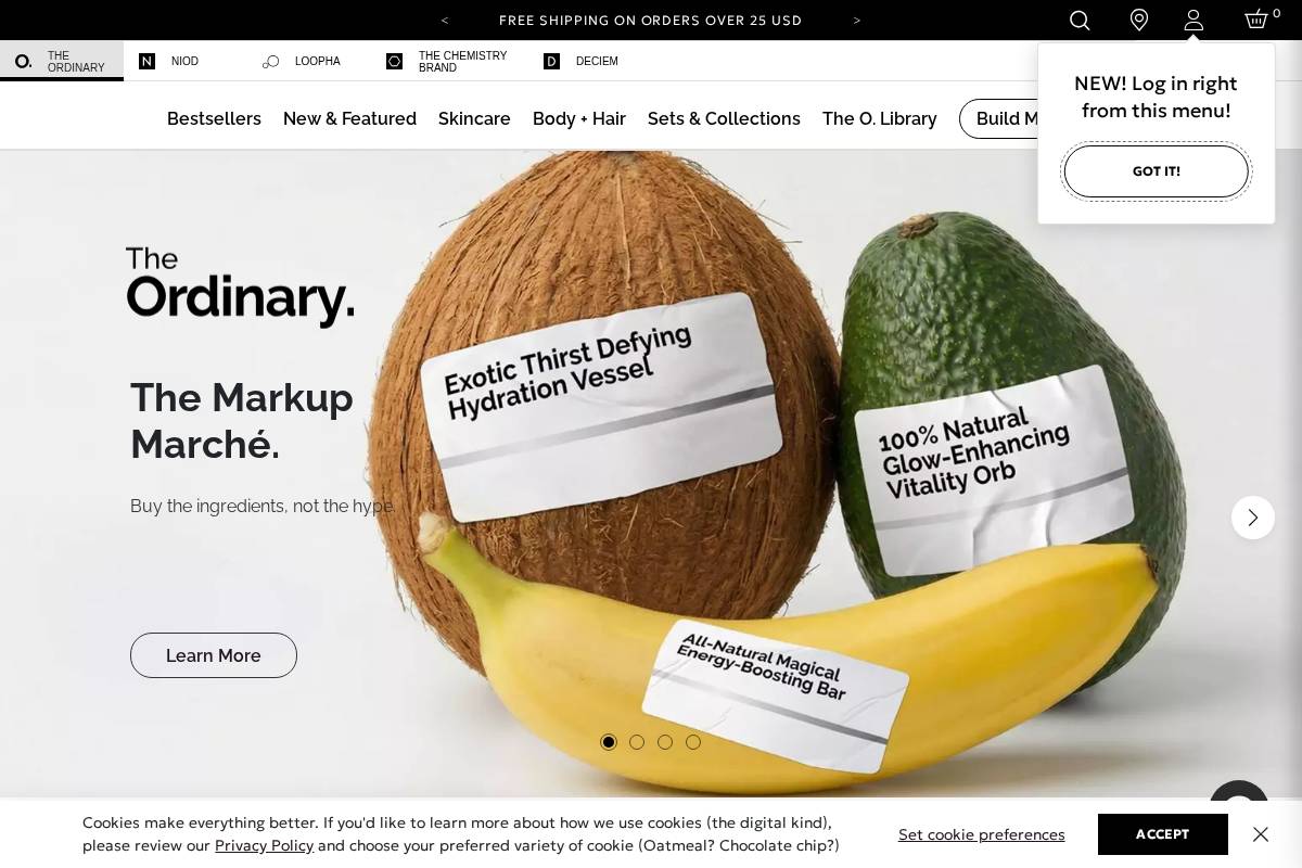 The Ordinary homepage screenshot