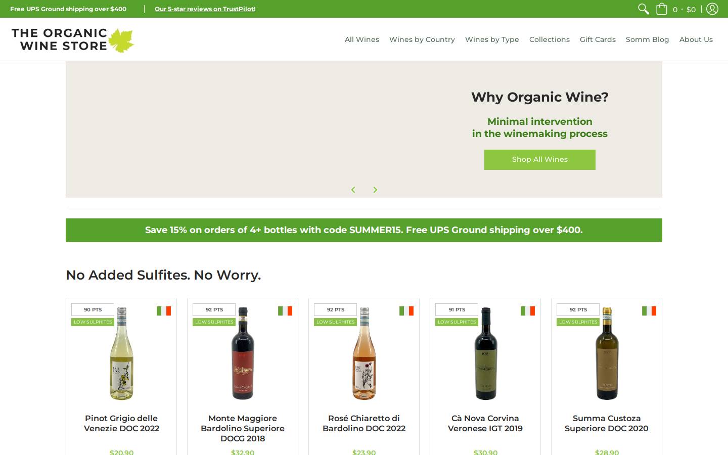 The Organic Wine Store homepage screenshot