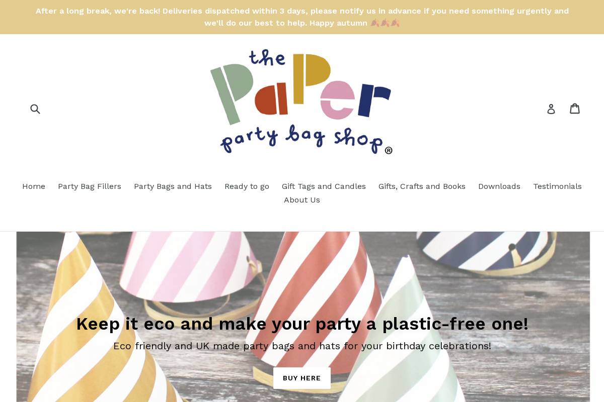 thepaperpartybagshop.com homepage screenshot