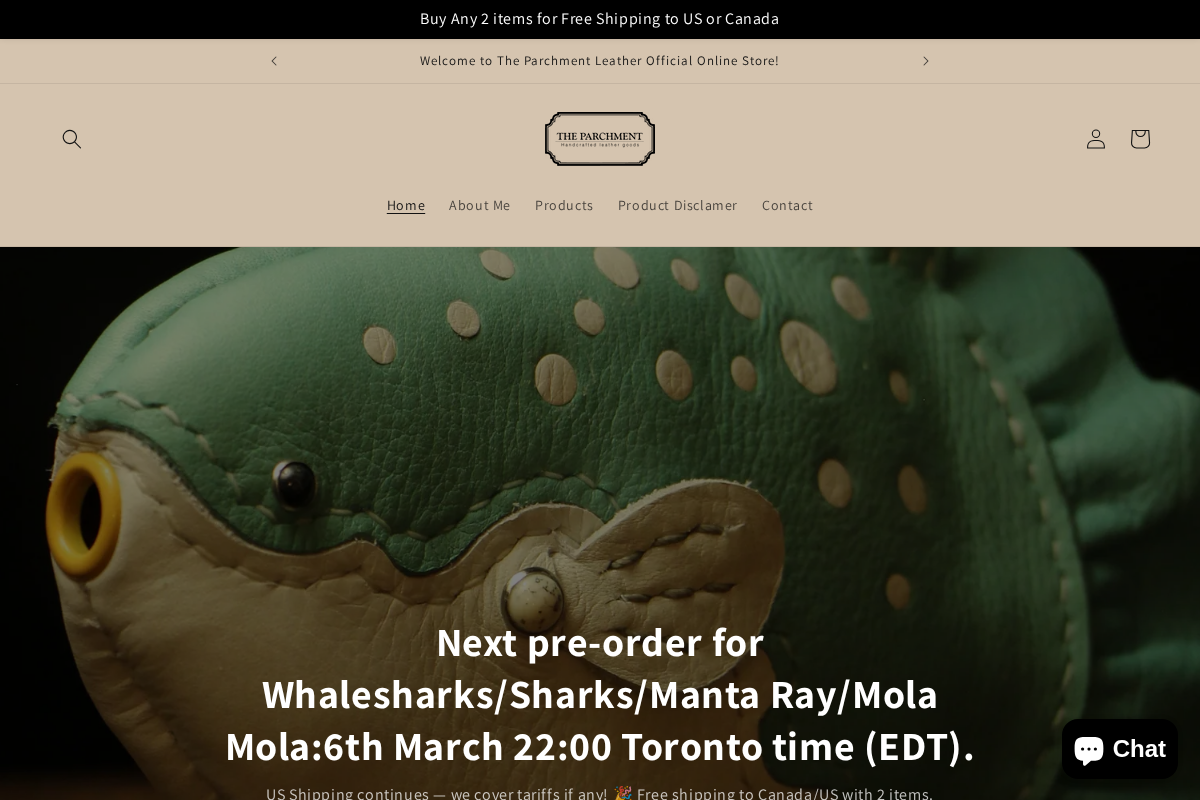 theparchmentleather.com homepage screenshot