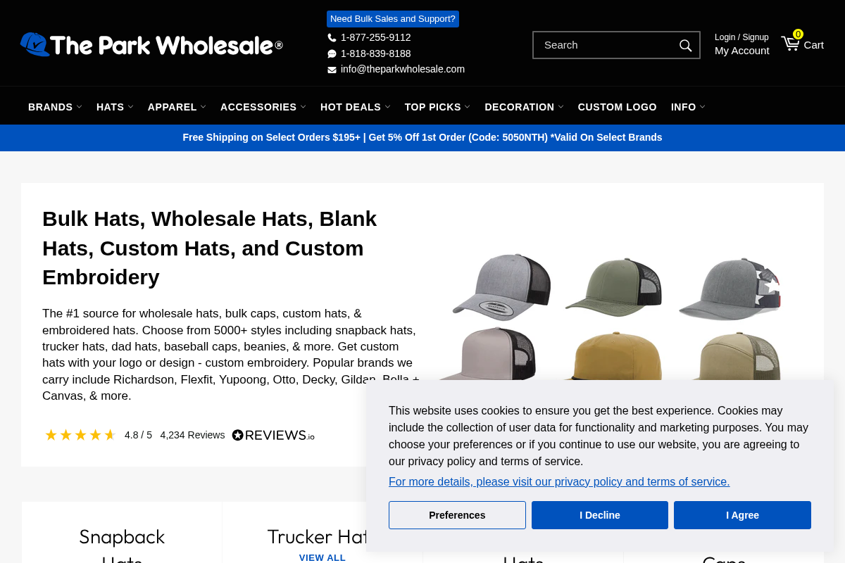 The Park Wholesale homepage screenshot