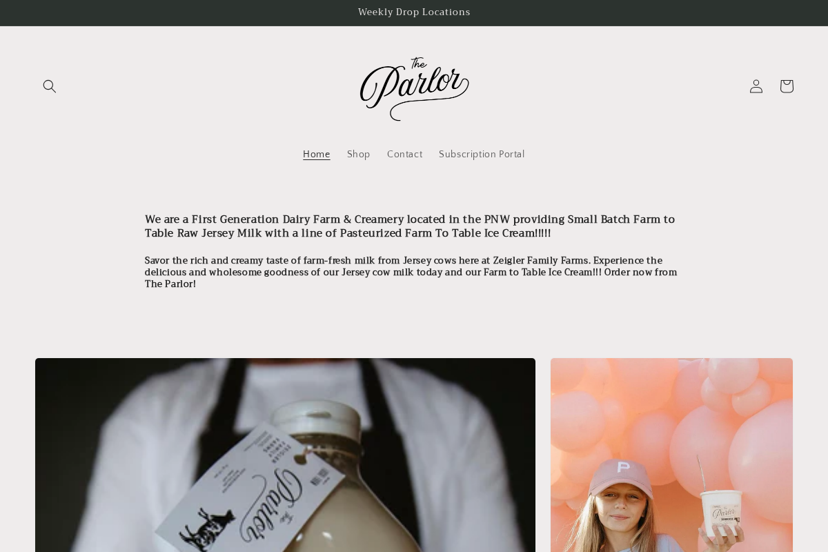 The Parlor Milk homepage screenshot