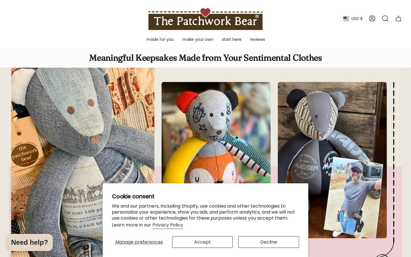 thepatchworkbear.com homepage screenshot