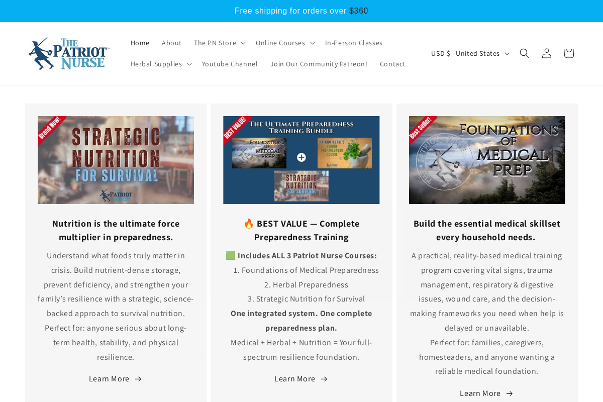 The Patriot Nurse homepage screenshot