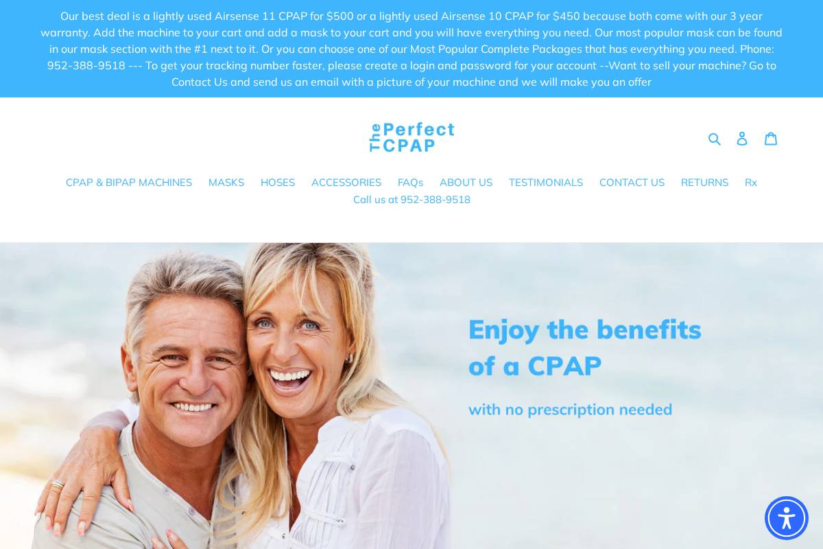 theperfectcpap.com homepage screenshot