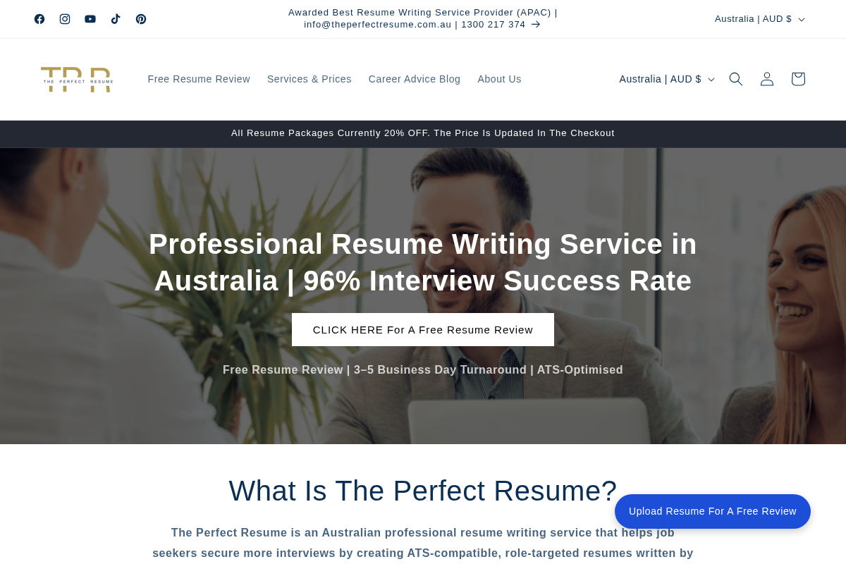 Theperfectresume homepage screenshot