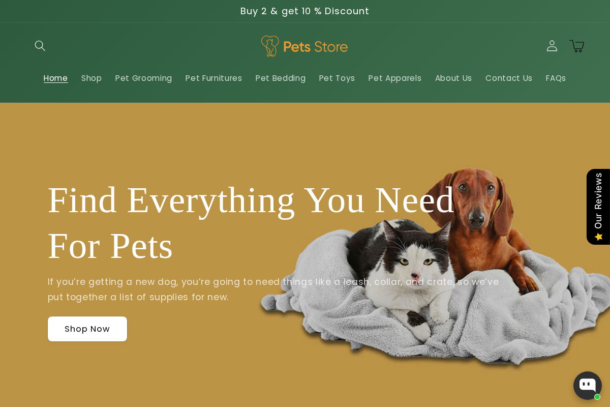 pet store homepage screenshot