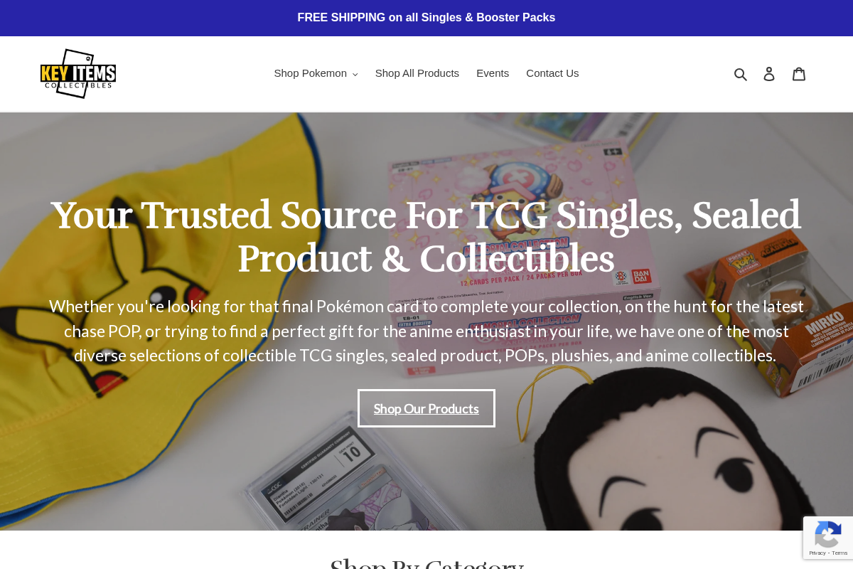 Key Items Collectibles homepage screenshot