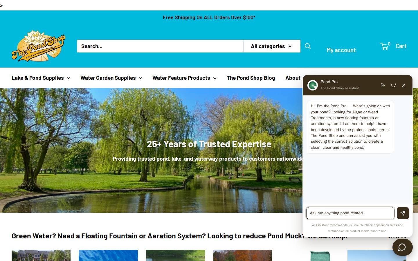 thepondshop.com homepage screenshot