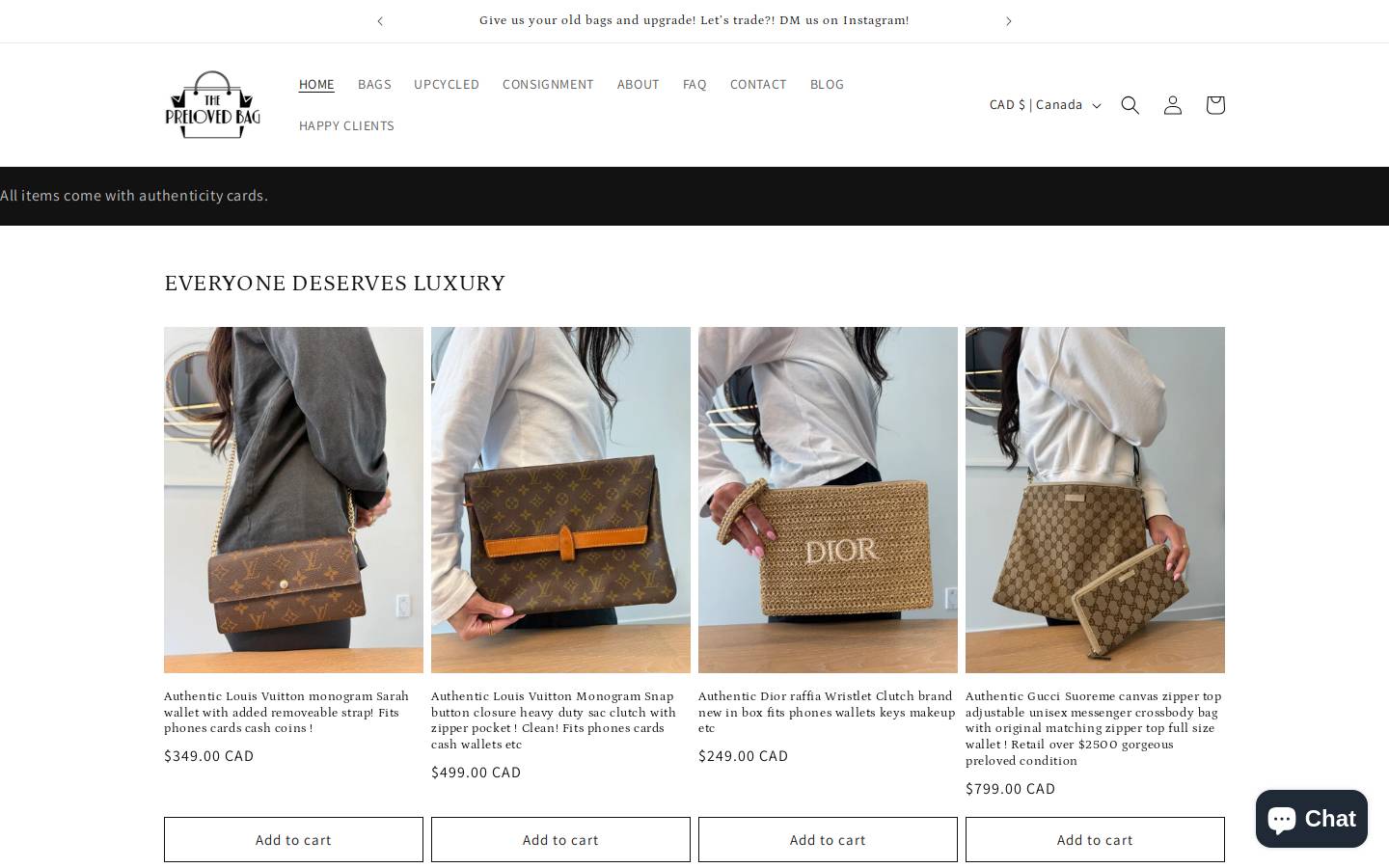 theprelovedbag.com homepage screenshot