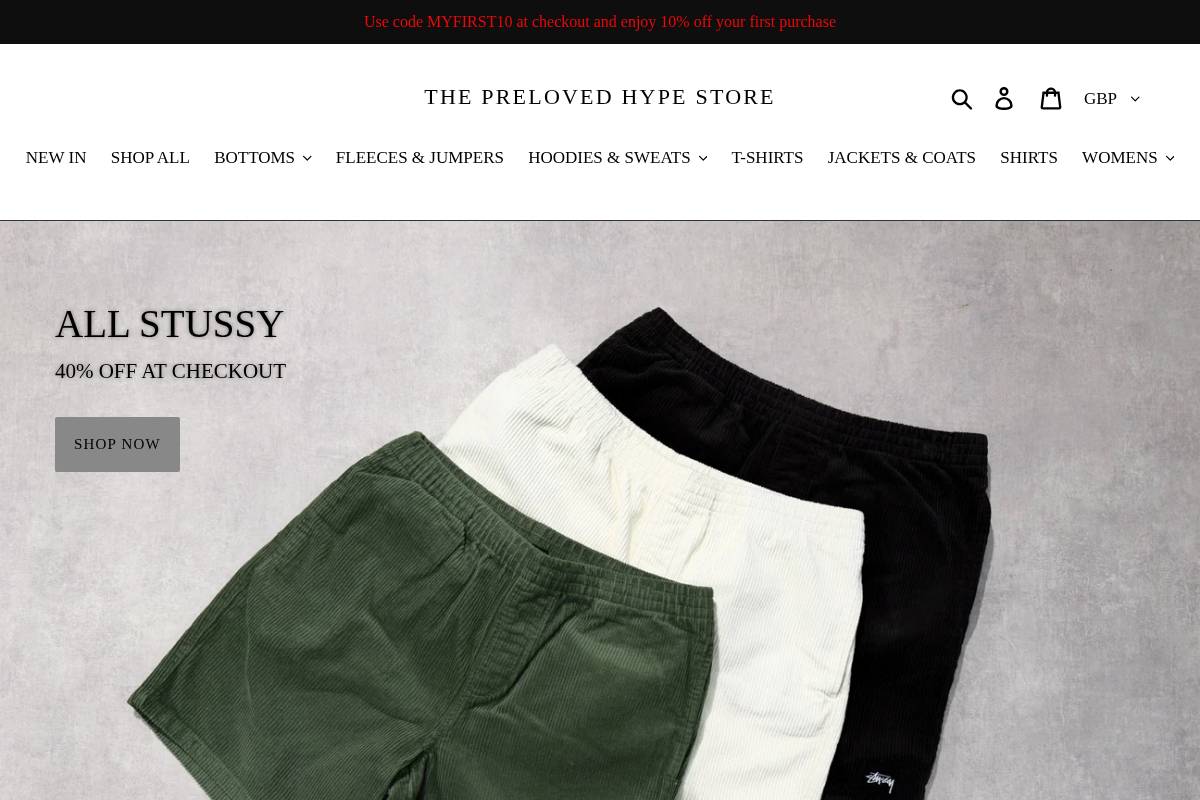 The preloved hype store Ltd homepage screenshot