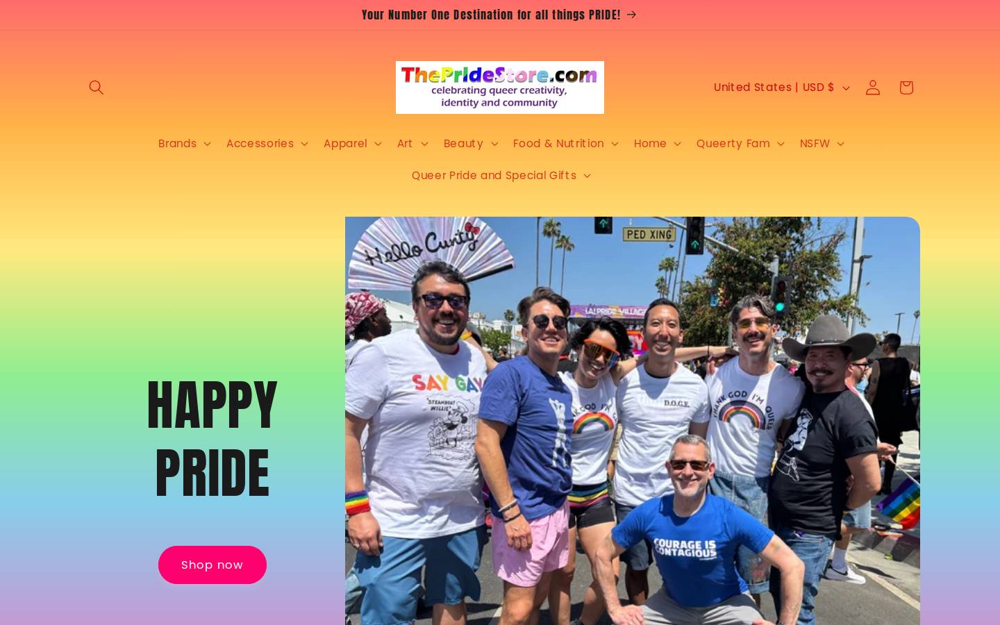 thepridestore.com homepage screenshot