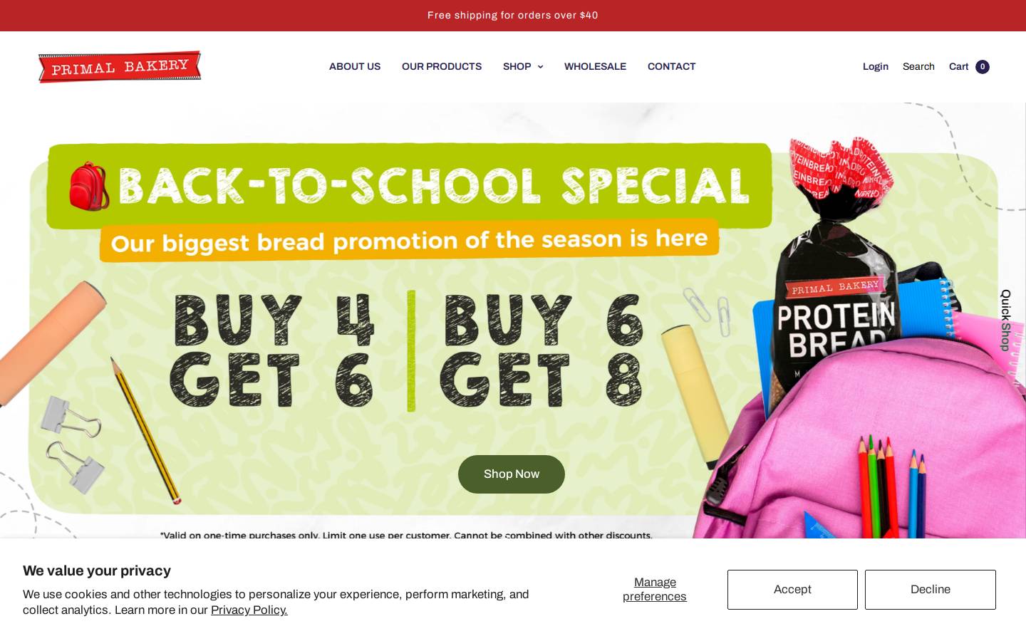 theprimalbakery.com homepage screenshot