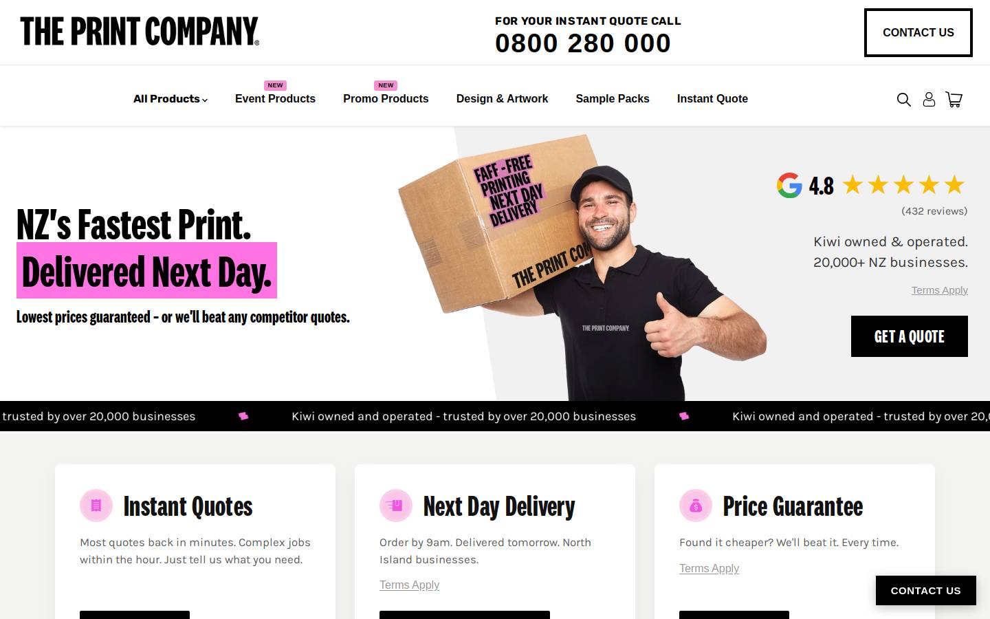 theprintcompany.co.nz homepage screenshot