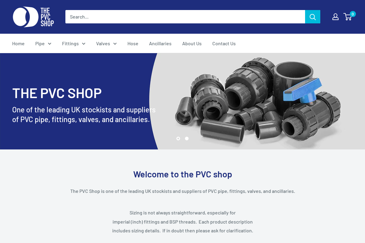The PVC Shop homepage screenshot