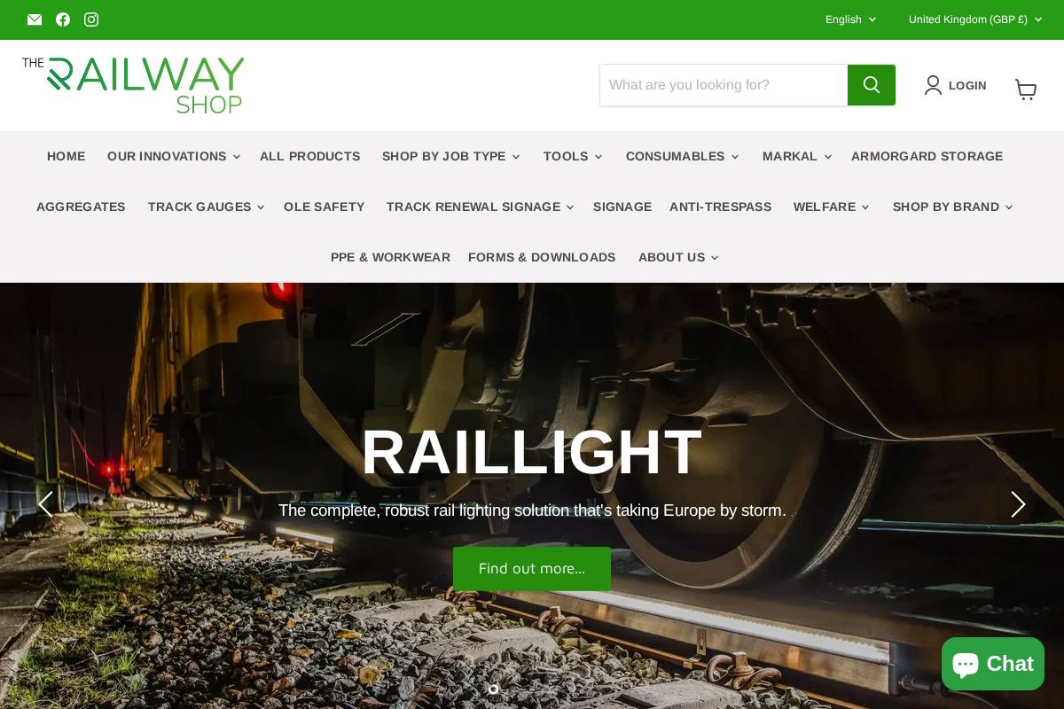 Therailwayshop homepage screenshot