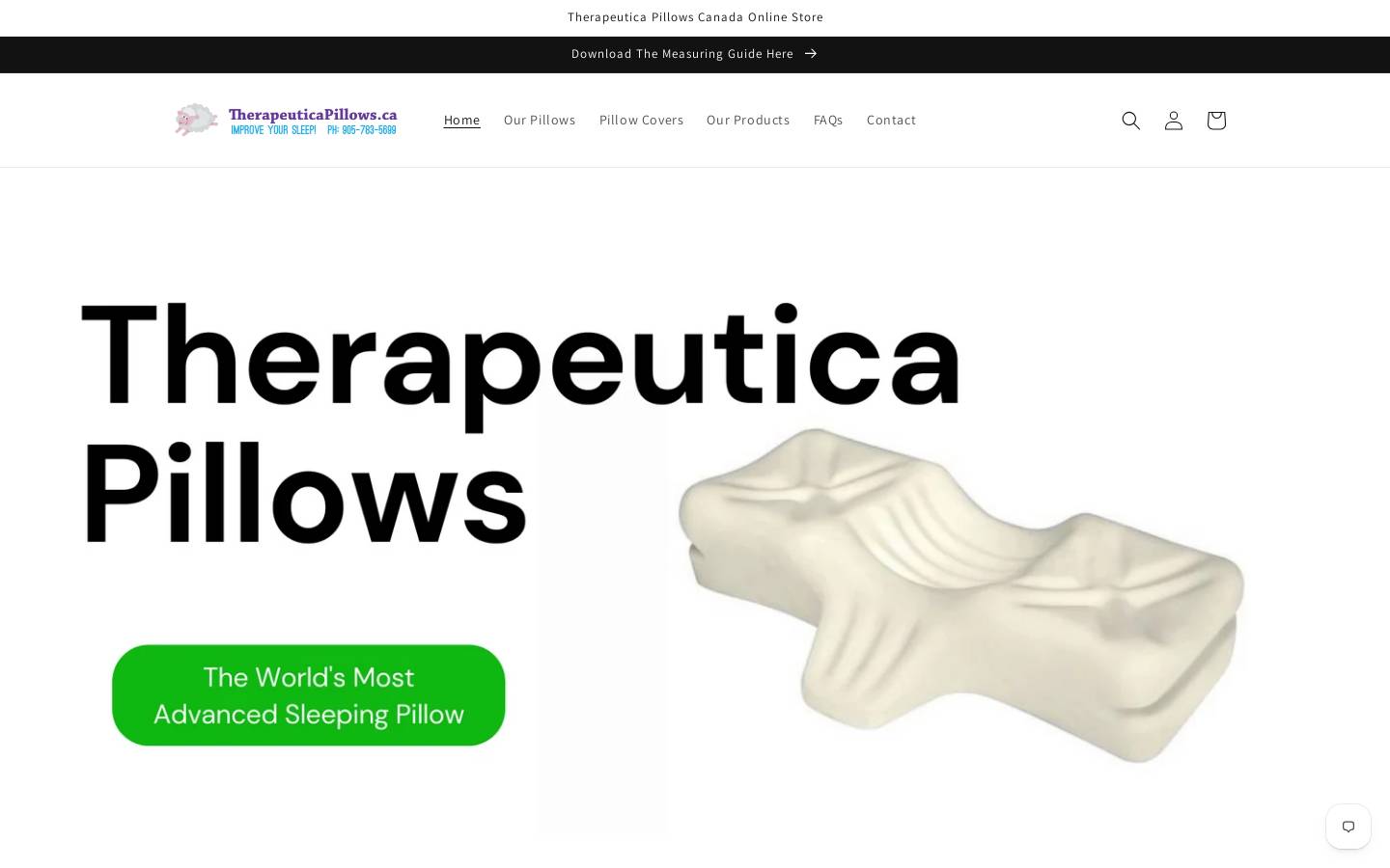 Therapeuticapillows homepage screenshot