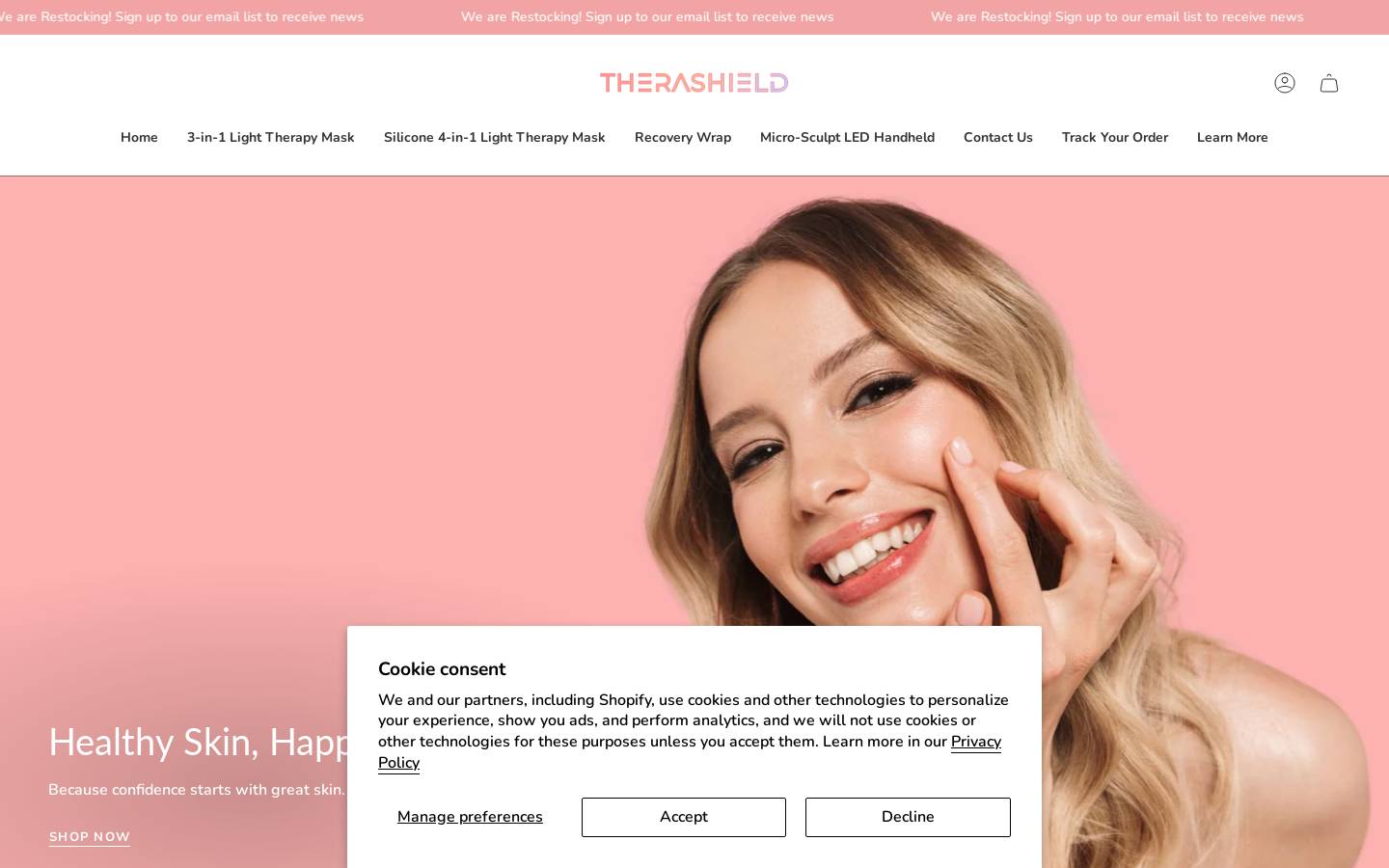 therashield.la homepage screenshot