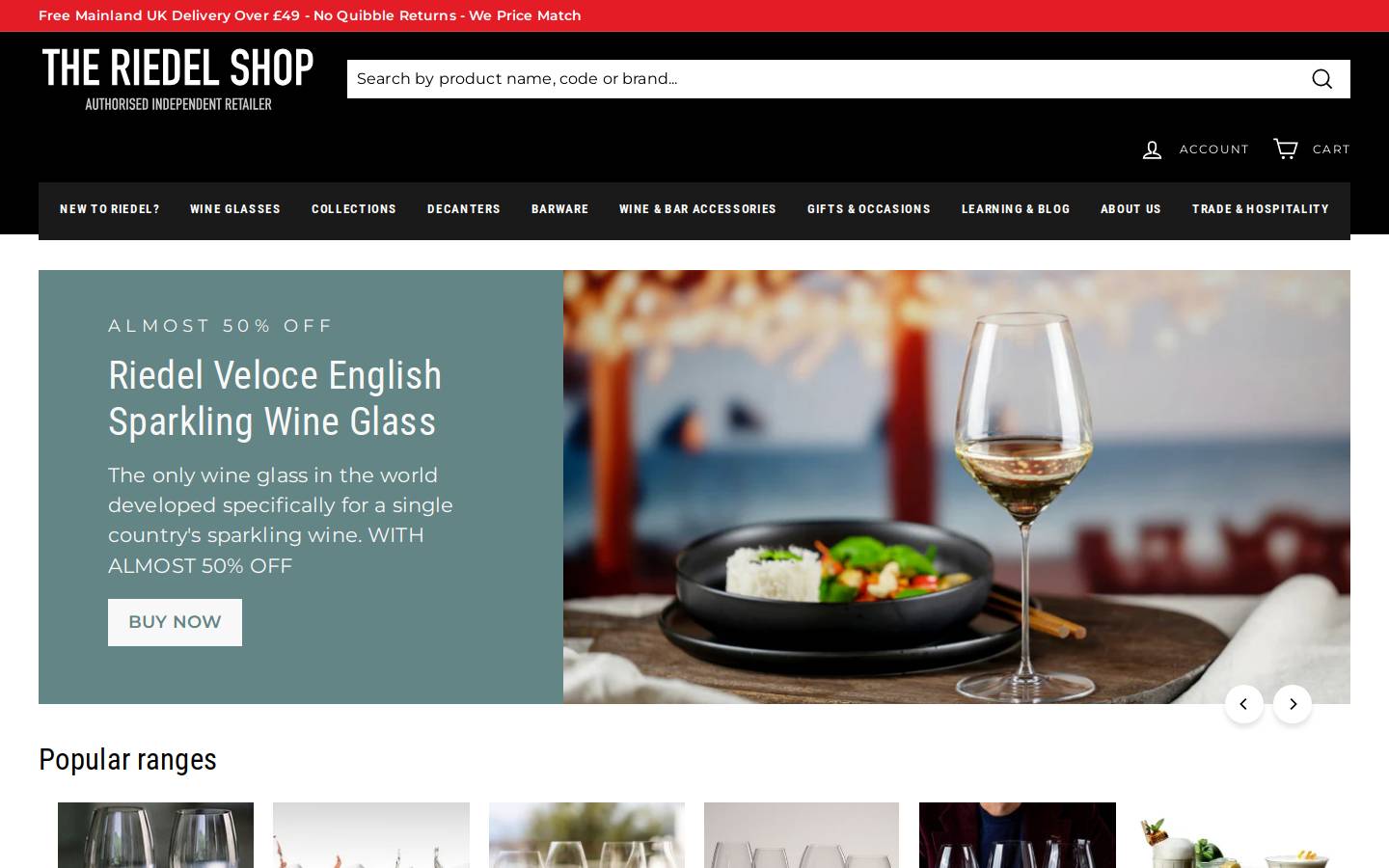 The Riedel Shop homepage screenshot