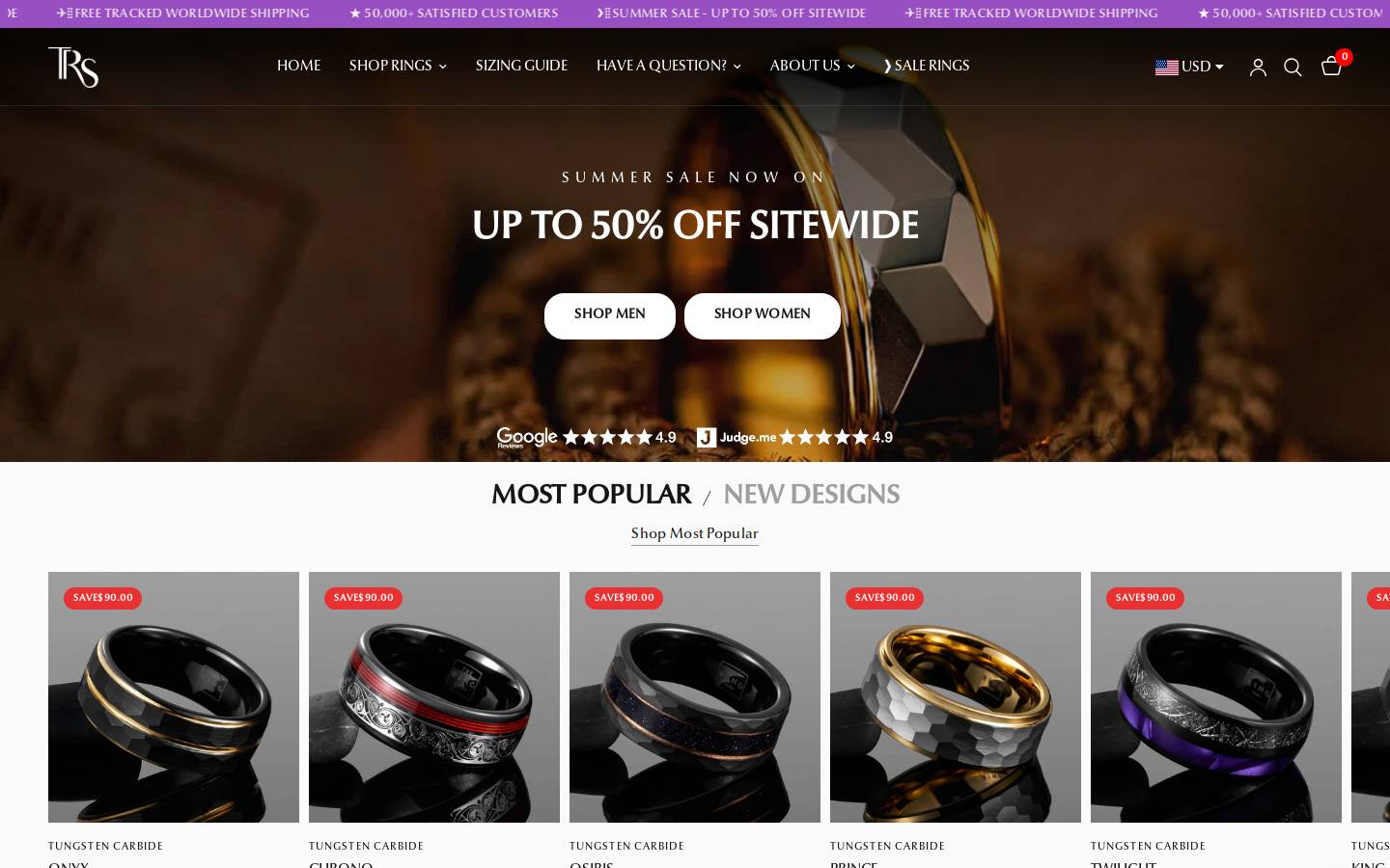 The Ring Shop homepage screenshot