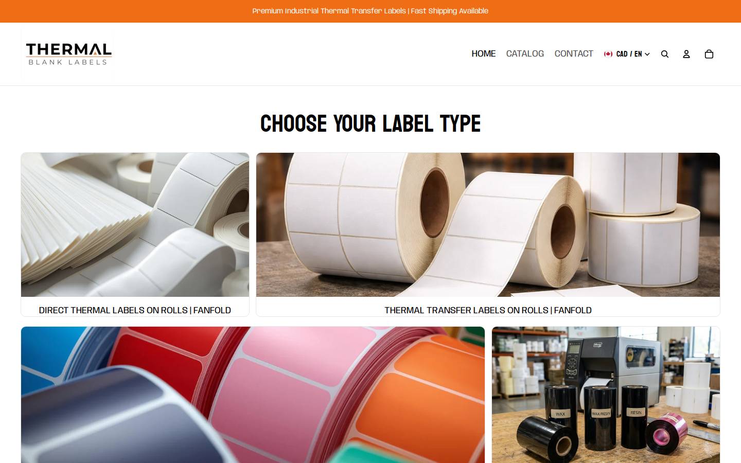 thermalblanklabels.com homepage screenshot