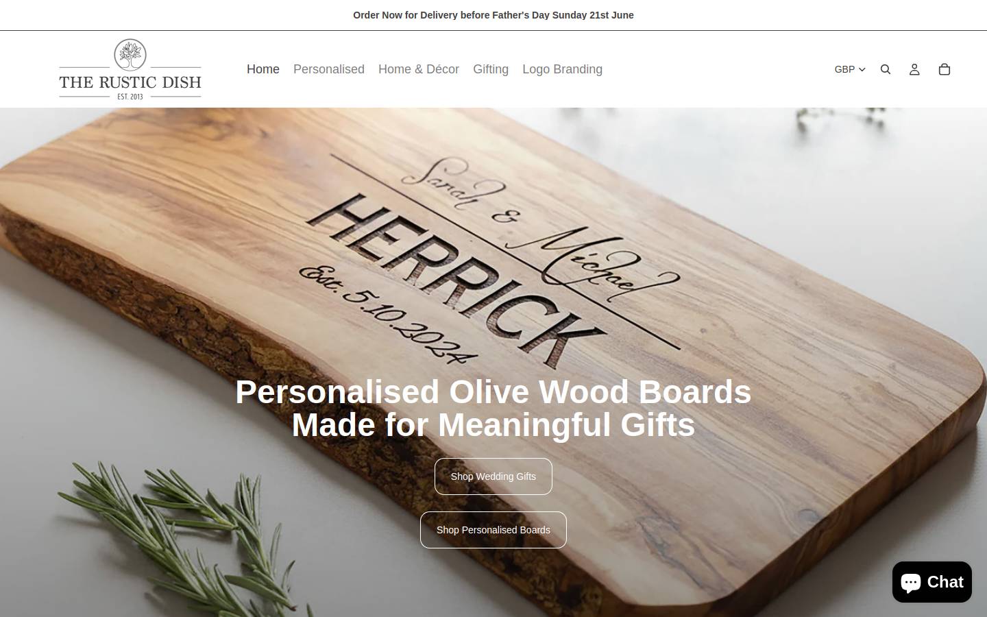 The Rustic Dish homepage screenshot