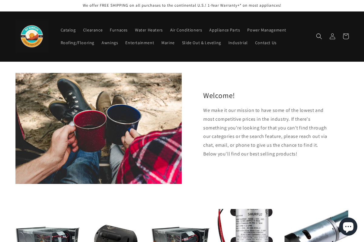 The RV Surplus homepage screenshot