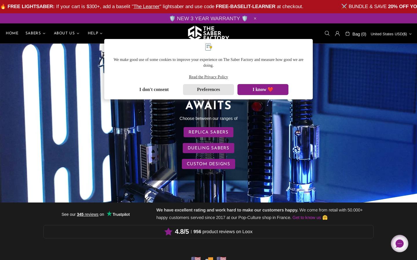 The Saber Factory homepage screenshot