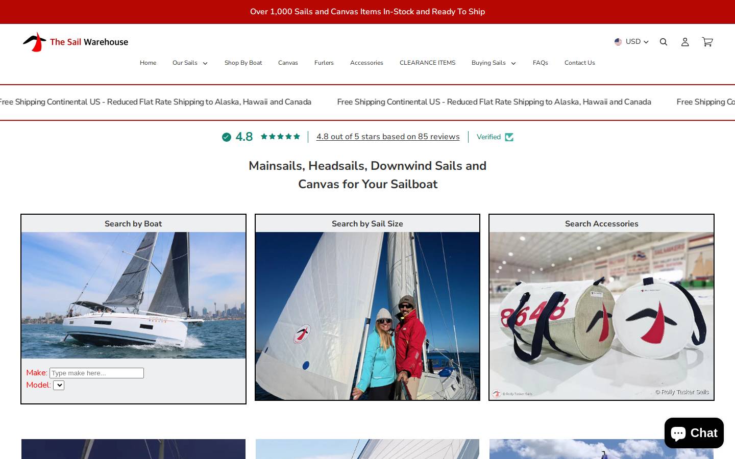 Thesailwarehouse homepage screenshot